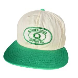 Quaker State Motor Oil Green White Snapback USA Made 80's Promo Hat Cap VTG